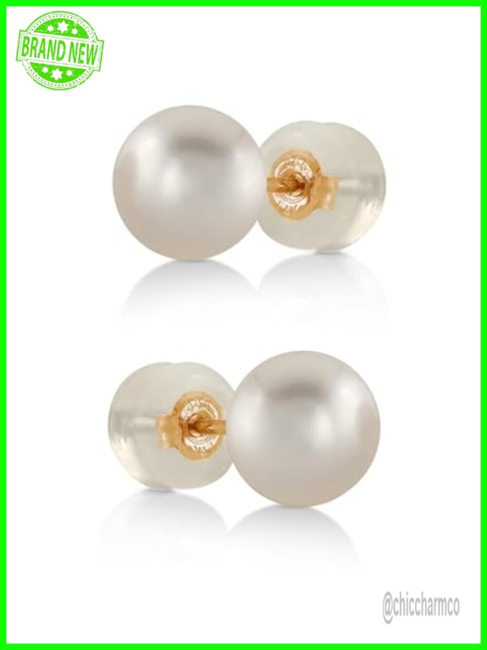 Real Akoya Pearl Stud Earrings 14K Yellow Gold Push Back